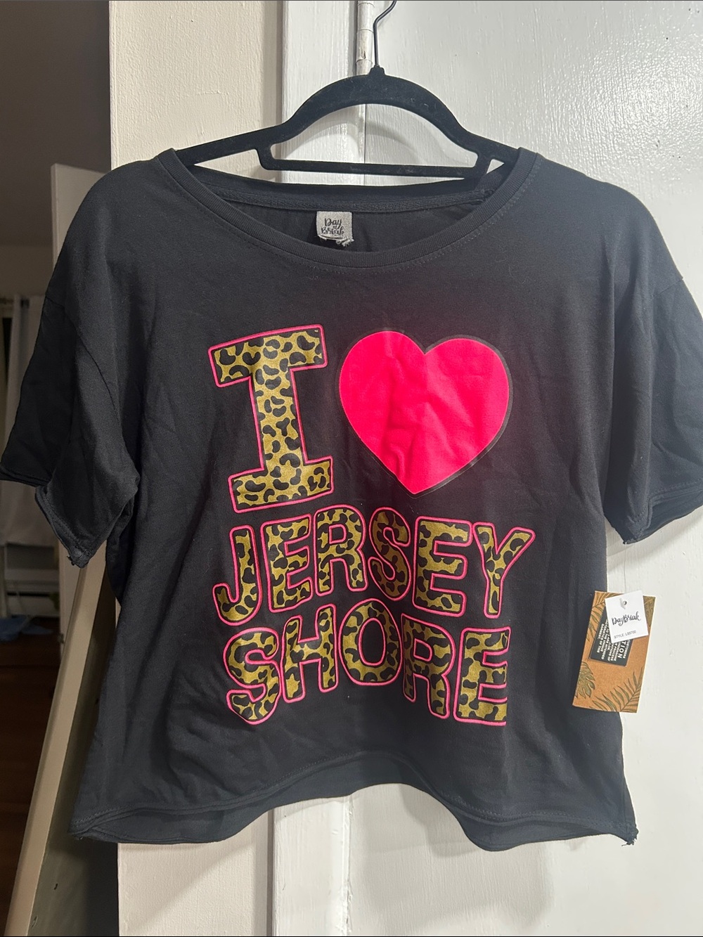 I ❤️ Jersey Shore Y2K Graphic Tee - Black with Hot Pink & Leopard Print NWT